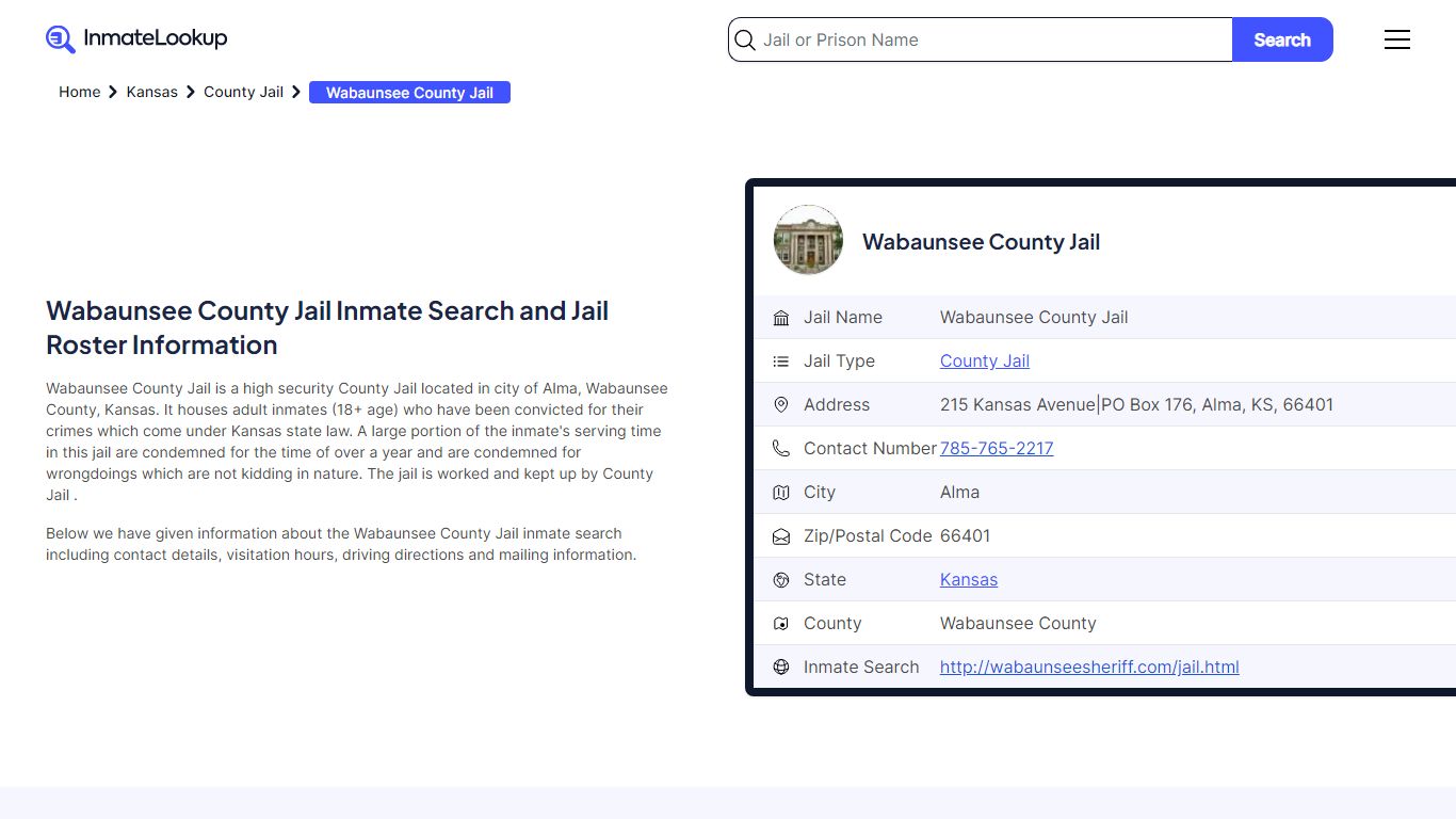 Wabaunsee County Jail Inmate Search - Alma Kansas - Inmate Lookup