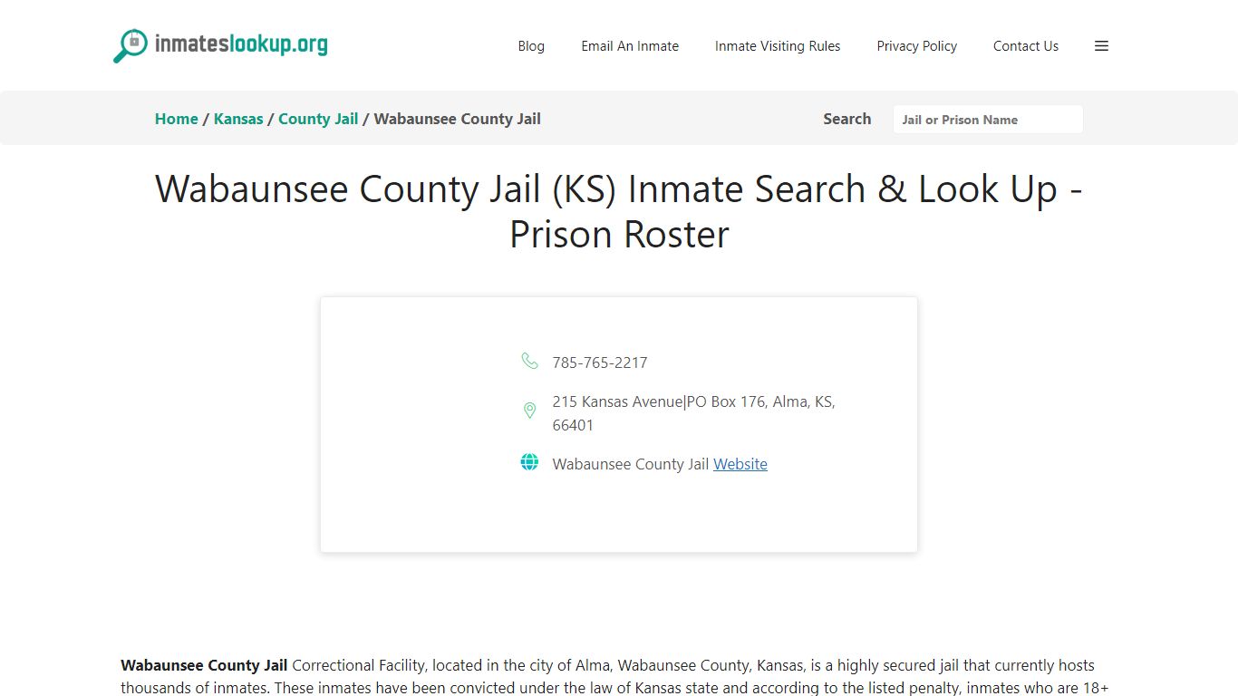 Wabaunsee County Jail (KS) Inmate Search & Look Up - Prison Roster