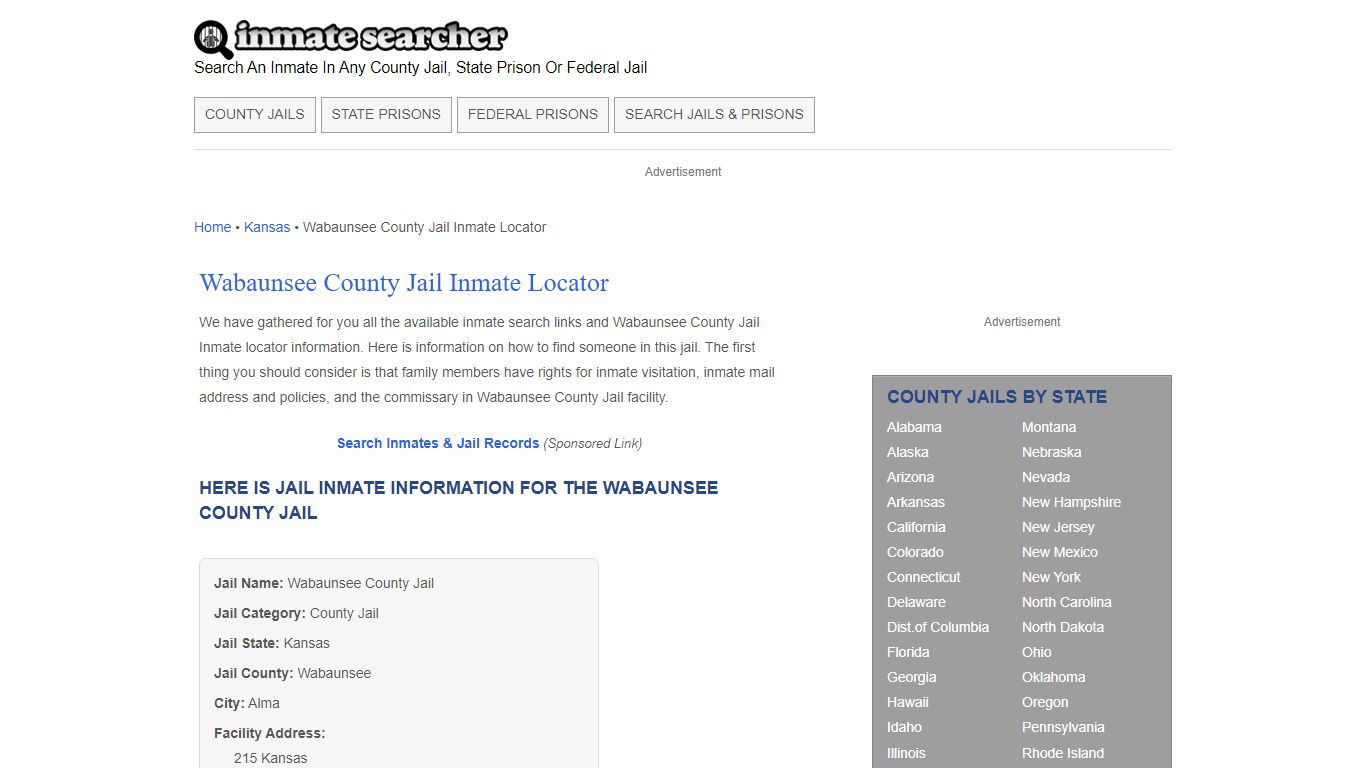 Wabaunsee County Jail Inmate Locator - Inmate Searcher